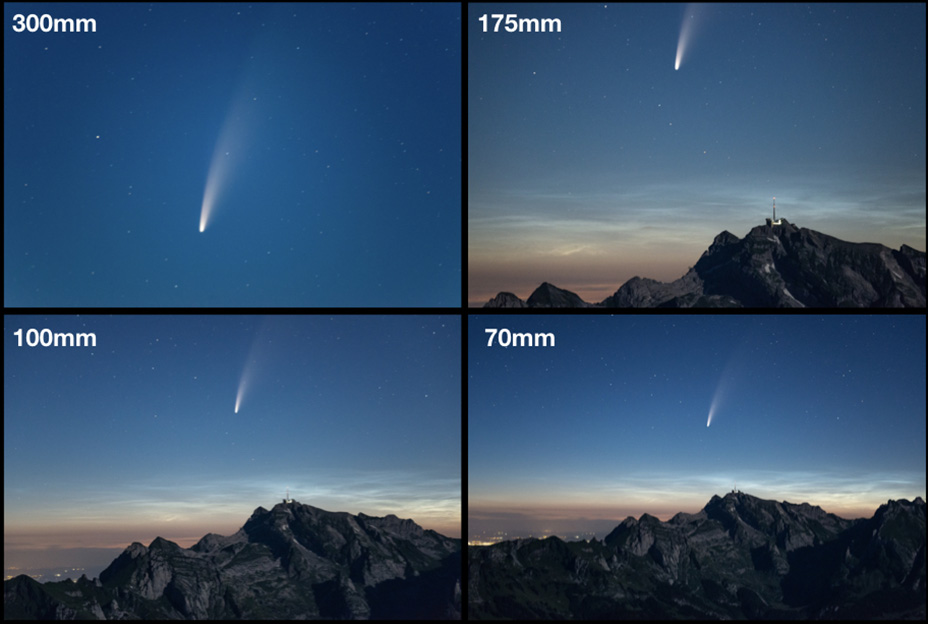 Comet view with focal length